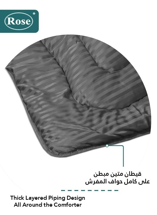 Rose ROSE Luxurious Striped Hotel Comforter, Premium Microfiber, Set of 6 pieces, Soft Lightweight, King size 260x240 cm, Grey  - Image 3