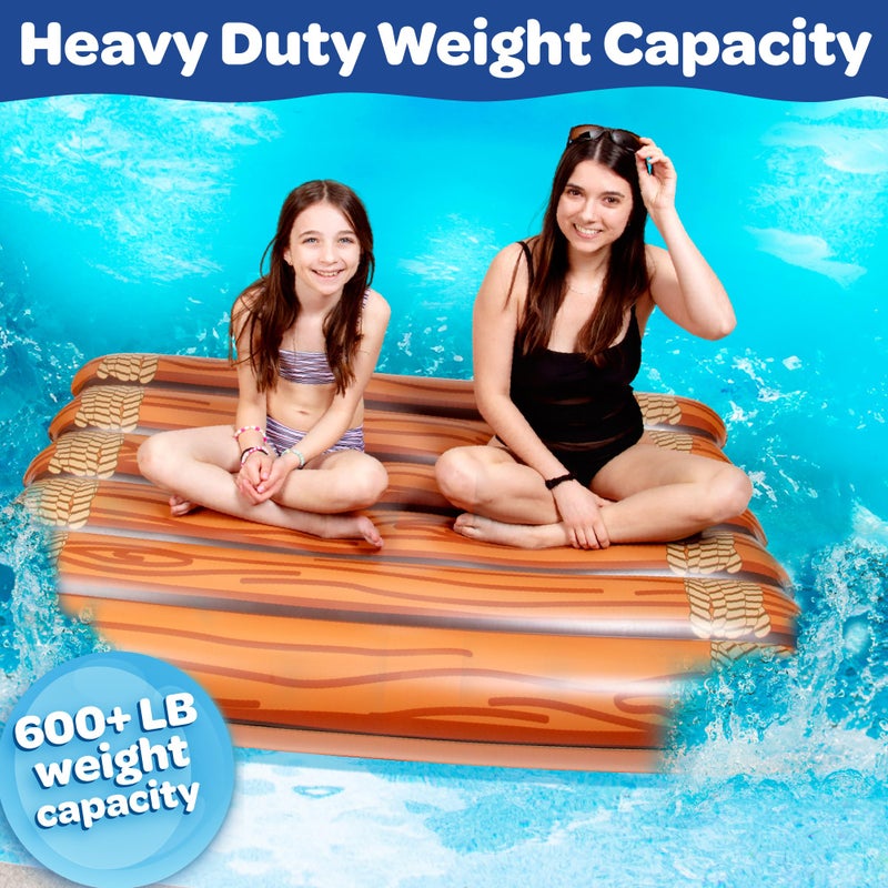SCS Direct Giant Multi-Person Inflatable Log Raft Swimming Pool Float- Over 600 Pound Weight Capacity, 5+ Feet Long- Heavy Duty, Extra Thick Durable PVC Lounger- Adults Kids Big Floaty Party Activity, Gift - Image 3