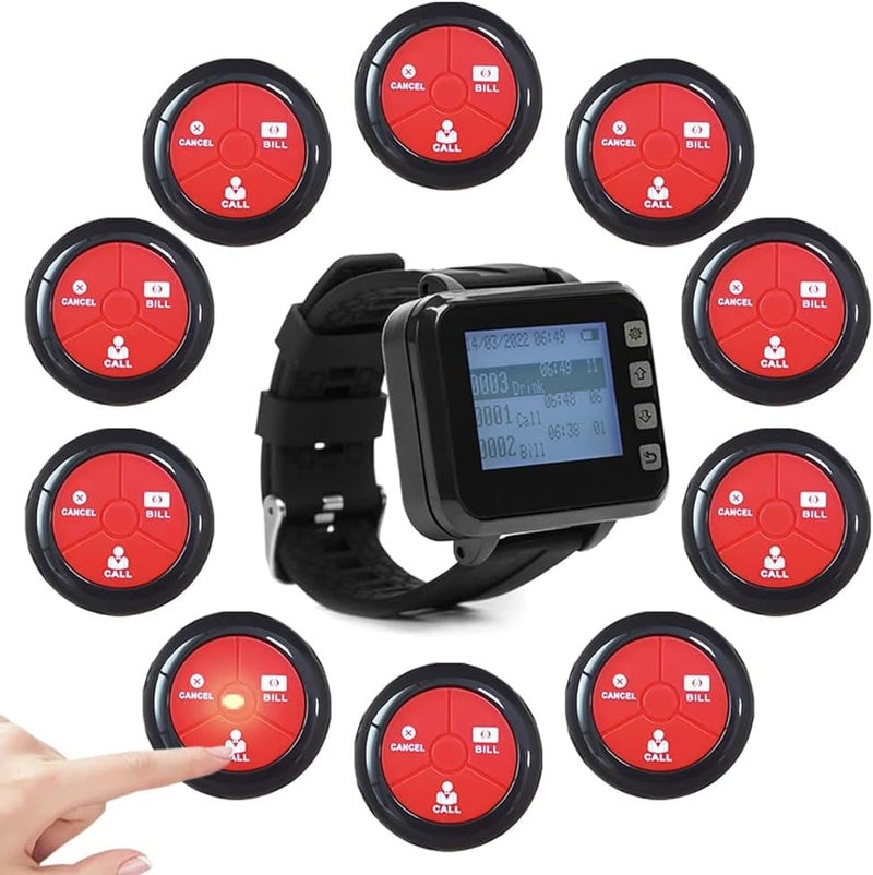 Restaurant Pagers for Servers Wireless Waiter Call system Waterproof Waiter Wristband Watch Pager Wireless Calling System 1 Watch 10 table calling buzzer restaurant - Image 1