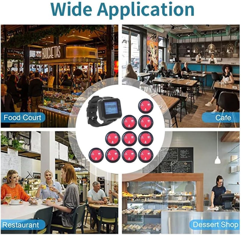 Restaurant Pagers for Servers Wireless Waiter Call system Waterproof Waiter Wristband Watch Pager Wireless Calling System 1 Watch 10 table calling buzzer restaurant - Image 5