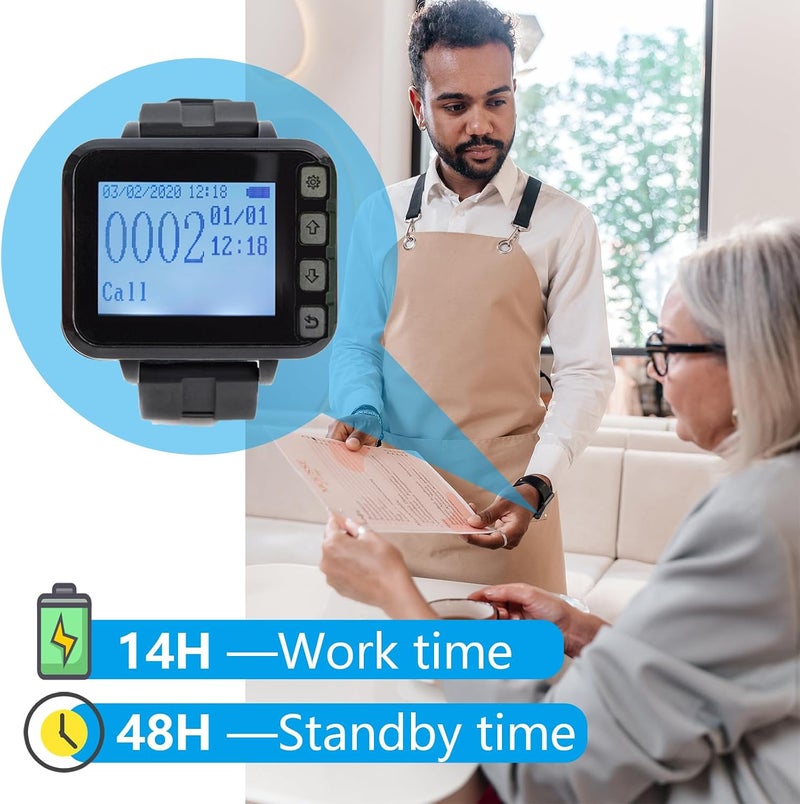 Restaurant Pagers for Servers Wireless Waiter Call system Waterproof Waiter Wristband Watch Pager Wireless Calling System 1 Watch 10 table calling buzzer restaurant - Image 3