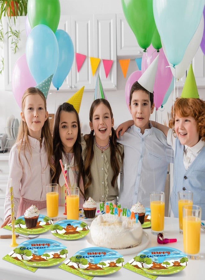 CHUNNIN طقم أدوات مائدة تشونين مكون من 96 قطعة، بتصميم حيوانات لطيفة تطل من جحورها، مثالي لفصل الربيع. يتضمن الطقم أطباقًا ومناديل وشوكًا للاحتفال بيوم جرذ الأرض في 2 فبراير، بالإضافة إلى لوازم حفلات عيد الميلاد الأول. - Image 5