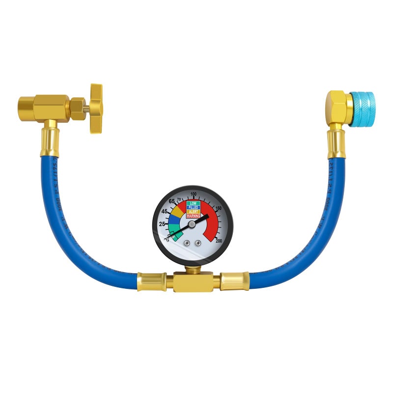 Ketofa R1234YF Refrigerant Charge Hose Kit, R-1234YF AC Refrigerant Can Hose with Gauge, 1/2 LH Can Opener Tap and R1234YF Low Side Adapter - Image 1