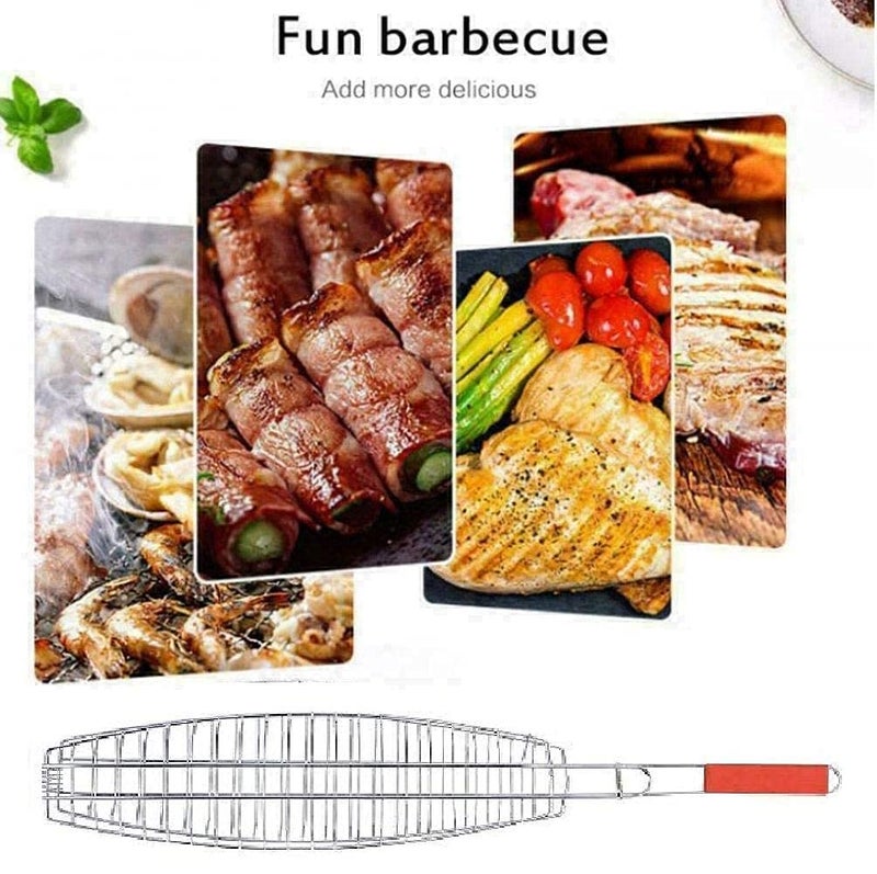 tgopit Fish Grilling Basket with Locking Grill Handle for Outdoor Indoor BBQ Set Tools for Grilling Portable FishShaped Grill BBQ Basket Non Stick for Grilling FishMeatVegetables ShrimpSilver - Image 5