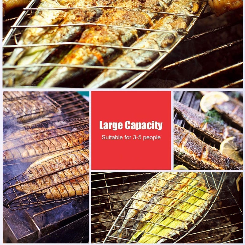 tgopit Fish Grilling Basket with Locking Grill Handle for Outdoor Indoor BBQ Set Tools for Grilling Portable FishShaped Grill BBQ Basket Non Stick for Grilling FishMeatVegetables ShrimpSilver - Image 3
