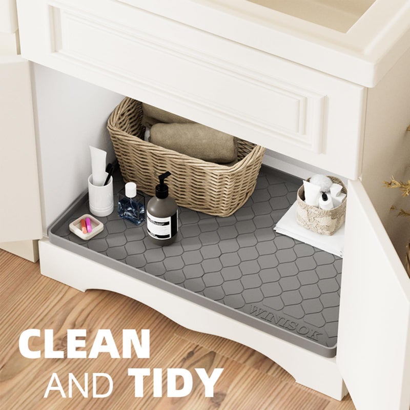 Winisok Silicone Under Sink Mat 40" x 22", kitchen Essentials and Gadgets, Shelf liner and Cabinet Protector, Home Organizers and Storage, Waterproof Bathroom Tray - Image 4