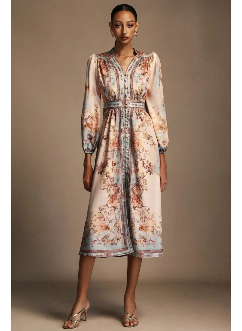 Edan Floral Printed Long Sleeves Midi Dress