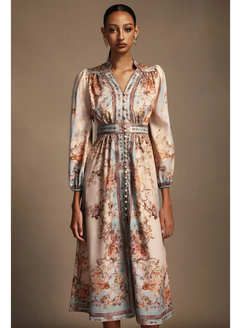 Bella Barnett Edan Floral Printed Long Sleeves Midi Dress