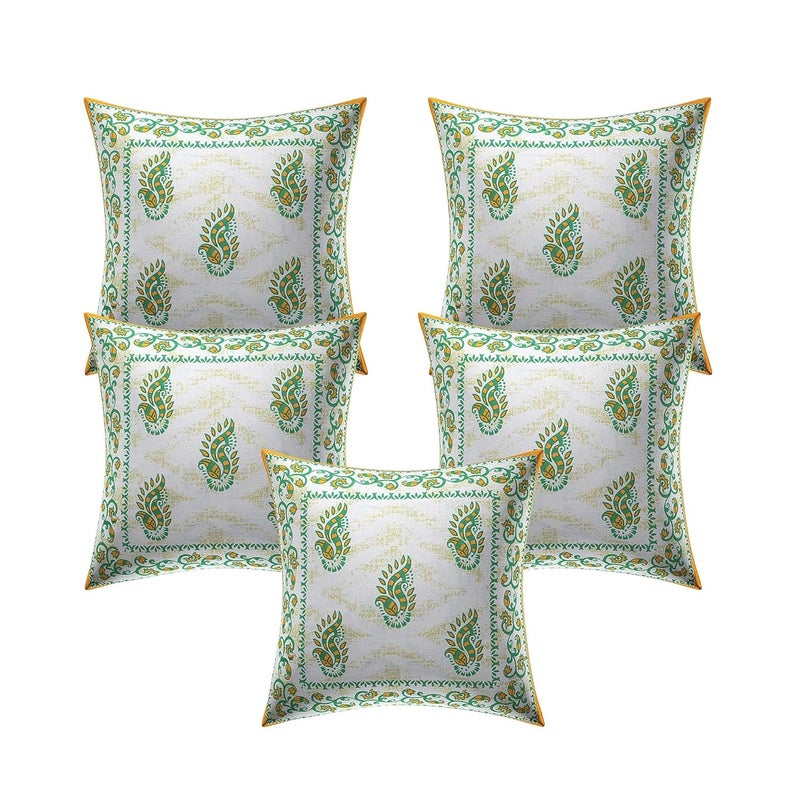 AMLEXTTRIZ Flower Print 100 Pure Cotton Cushion Cover Set of 5 Decorative Covers for Sofa Bedroom Living Room Size 16x16 Yellow - Image 2