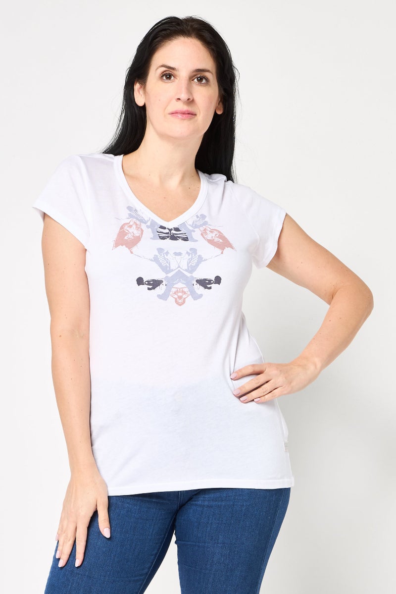 G-Star RAW Women V Neck Short Sleeve Graphic Print T-Shirt, White - Image 1