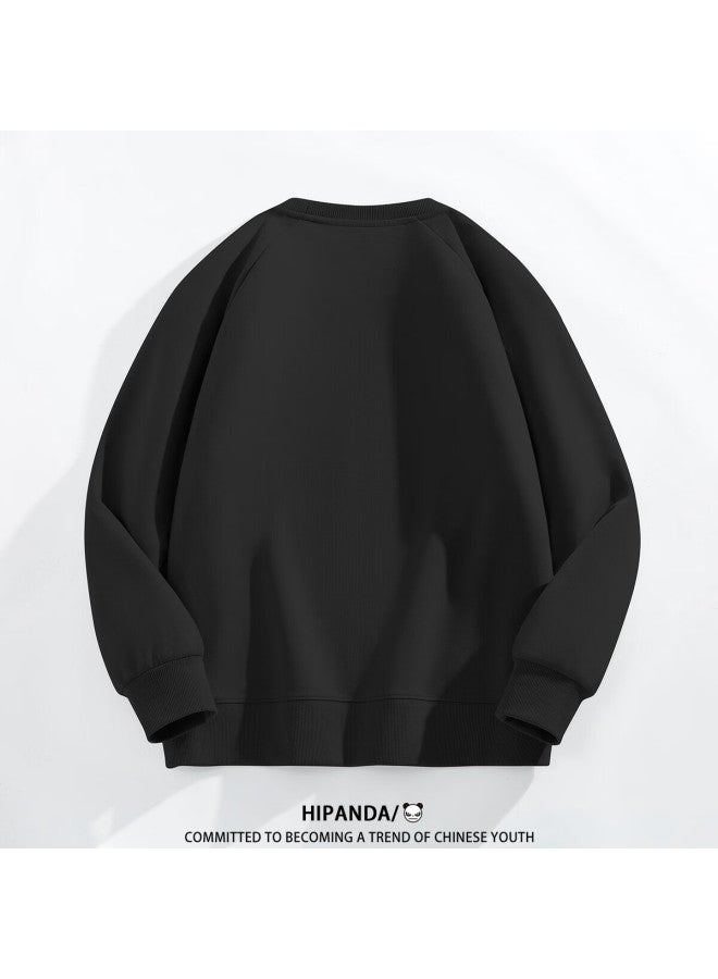 Hipanda o Panda Sweatshirt For Men,  Autumn Round Neck American-style Loose Casual Heavyweight Couple Matching Top, Black, Size L - Image 4