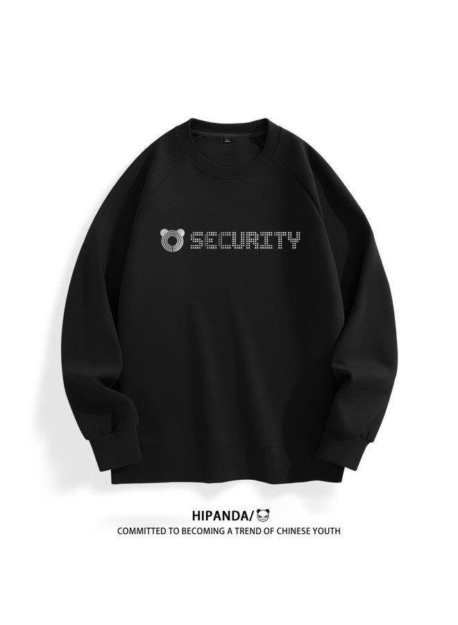 Hipanda o Panda Sweatshirt For Men,  Autumn Round Neck American-style Loose Casual Heavyweight Couple Matching Top, Black, Size L - Image 3