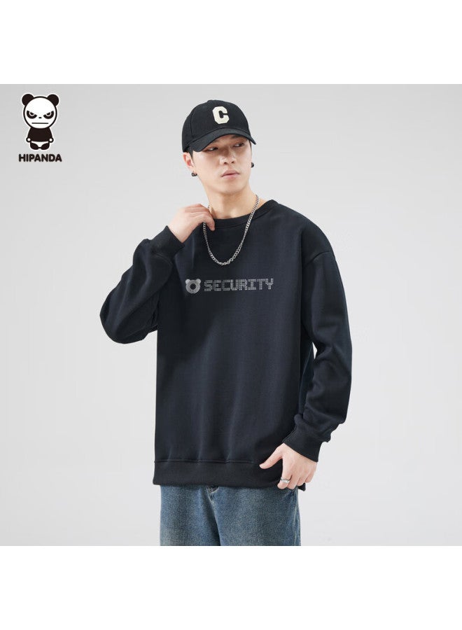 Hipanda o Panda Sweatshirt For Men,  Autumn Round Neck American-style Loose Casual Heavyweight Couple Matching Top, Black, Size L - Image 5