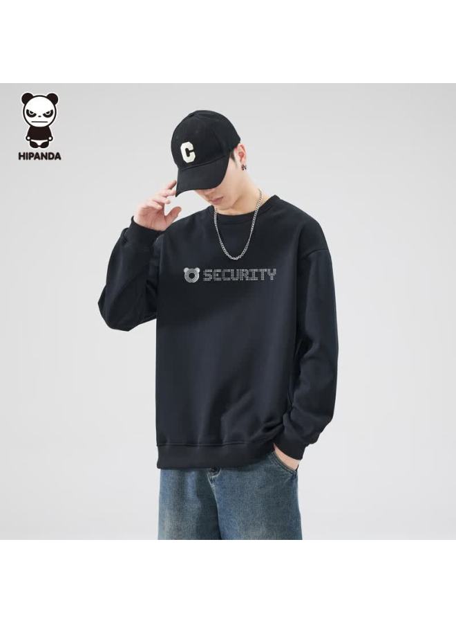 Hipanda o Panda Sweatshirt For Men,  Autumn Round Neck American-style Loose Casual Heavyweight Couple Matching Top, Black, Size L - Image 1