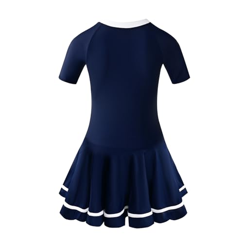 karrack Girls Swimsuit Sport Skirted Bathing Suit One Piece UPF 50+ Sun Protection Bathing Beach Zipper Swim Dress (Size 6-7 Years) Deep Blue/White - Image 3
