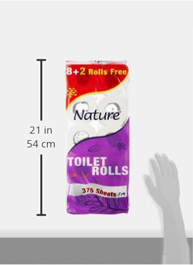 NATURE Toilet Rolls Flushable 375 Sheets X 2Ply 8+2 Free Rolls White  - Image 3
