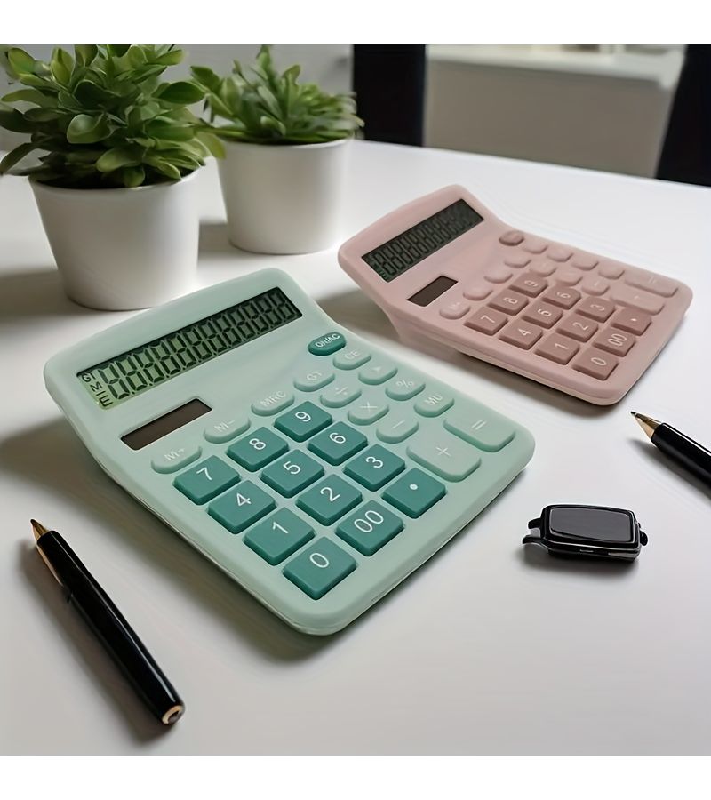 Black 12 Digit Desktop Calculator Large LCD Display Solar Battery Dual Power - Image 3