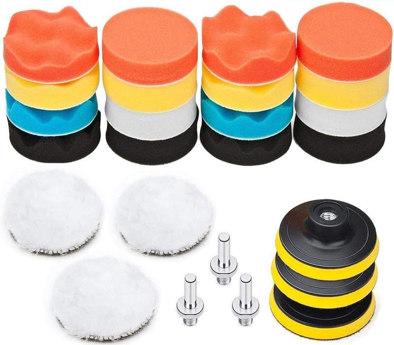 BangShou 25 Pack 3" Polishing Pads Set with M10 Drill Adapter for Auto Car Polishing - Image 1