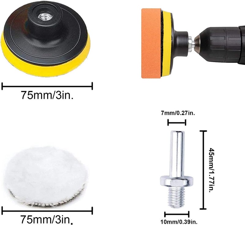 BangShou 25 Pack 3" Polishing Pads Set with M10 Drill Adapter for Auto Car Polishing - Image 2