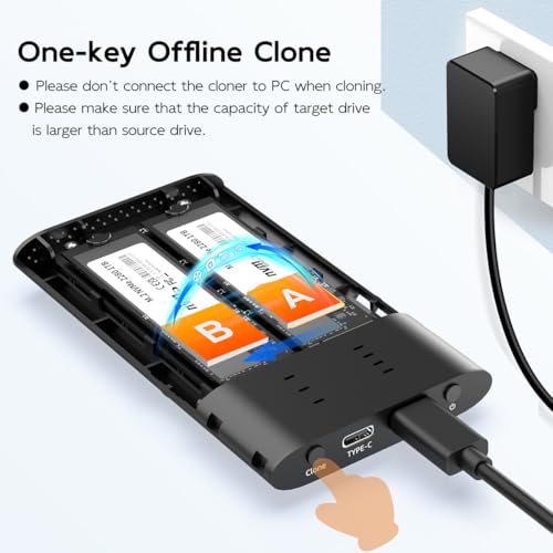 MAIWO M.2 NVMe SSD Cloner, Dual Bay PCIe NVMe Enclosure Reader, 20Gbps USB3.2 GEN2x2 16TB Capacity, M.2 SSD to USB C Adapter Duplicator, Tool Free Aluminum - Image 3
