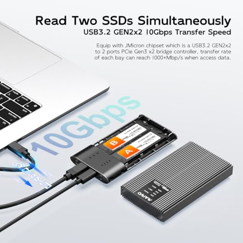 MAIWO M.2 NVMe SSD Cloner, Dual Bay PCIe NVMe Enclosure Reader, 20Gbps USB3.2 GEN2x2 16TB Capacity, M.2 SSD to USB C Adapter Duplicator, Tool Free Aluminum - Image 2