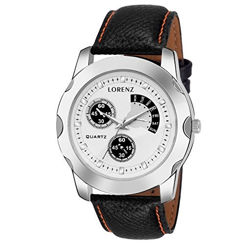 LORENZ Leather Combo Of Men'S Brown Wallet And White Dial Analog Watch - Image 3