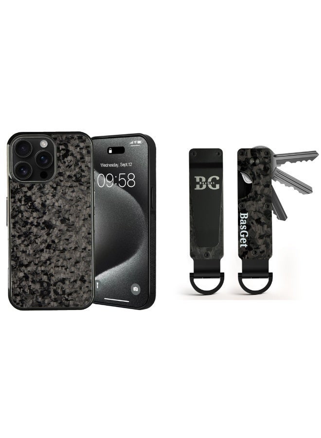 BasGet Real Carbon Fiber Phone Case For iPhone 16 Pro, MagSafe Compatible & Real Carbon Fiber And Aluminum Key Holder Bundle - Image 1