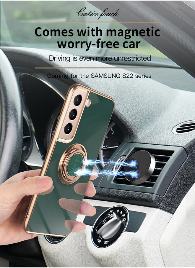For Samsung A14 4G Phone Case with Hidden Ring Holder, Compatible with MagSafe Charger, Camera Lens Protection,Green