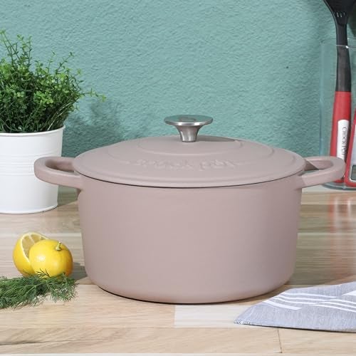 Crock-Pot Artisan 5-Quart Round Cast Iron Dutch Oven with Lid – Matte Dusty Pink, Durable Oven Safe Cookware - Image 2