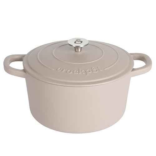 Crock-Pot Artisan 5-Quart Round Cast Iron Dutch Oven with Lid – Matte Dusty Pink, Durable Oven Safe Cookware - Image 1