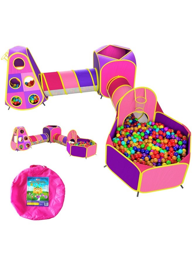 Playz Playz 5pc Kids Princess Play Tent, Ball Pit with Basketball Hoop & Kids Play Tunnel for Toddlers, Babies, Kids, Girls & Boys Indoor & Outdoor Pop Up Playhouse Bundle with Bag, Yellow, Pink & Purple - Image 1