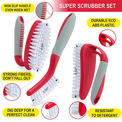 Trazon Scrub Brush Set of 3pcs - Cleaning Shower Scrubber with Ergonomic Handle and Durable Bristles - Grout Cleaner Brush - Scrub Brushes for Cleaning Bathroom, Shower, Tile, Kitchen, Floor, Bathtub, Floor - Image 2
