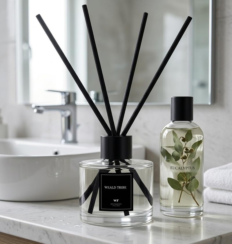 WEALD TRIBE Reed Diffuser Set of 3 for Bathroom Shelf Decor, Sticks Diffuser with Essential Oils Included | Eucalyptus & Lavender, Jasmine, Sandalwood Rose Scent(1.7 fl oz/Pack) | Defusers - Image 5