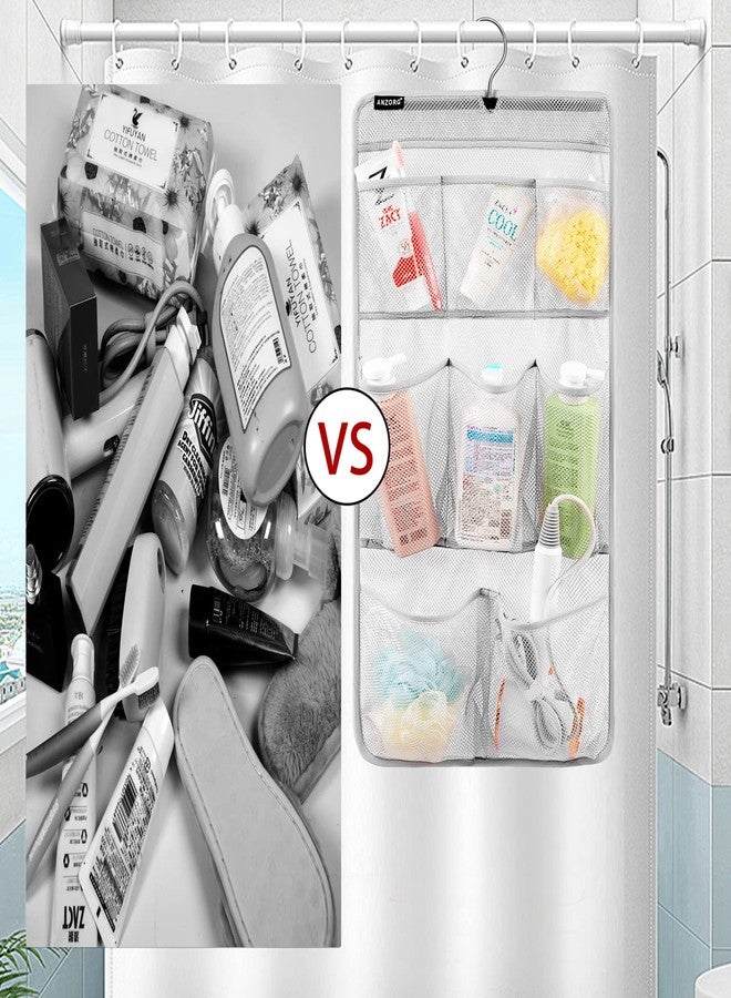 ANZORG Mesh Shower Organizer Hanging Caddy Quick Dry Bathroom Storage for Toiletry Accessories with Rotating Hanger (8 Pockets) - Image 3