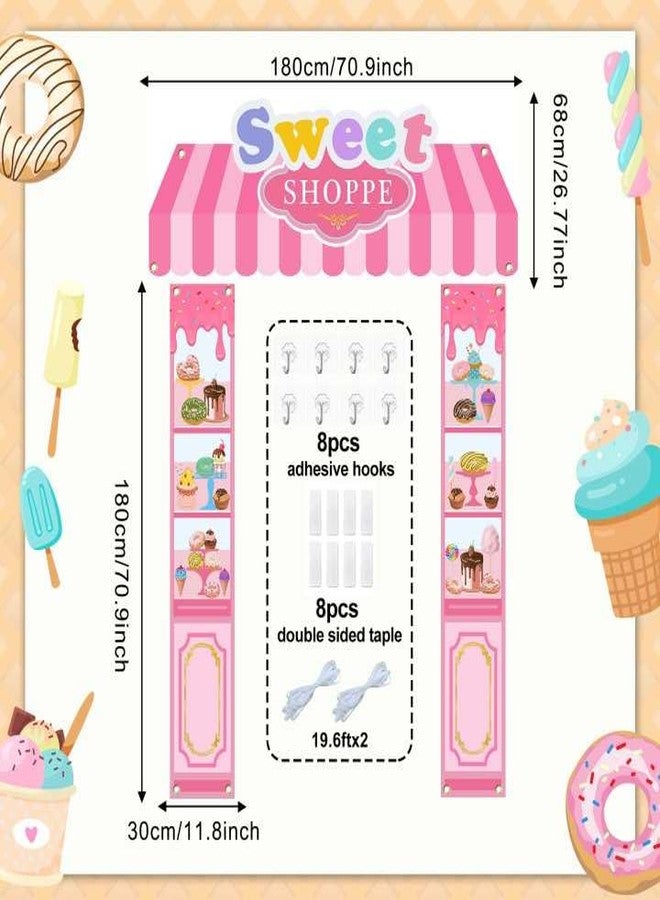 Lofaris 3 Pieces Pink Cute Sweet Shop Banner, Donut Cake Candy Shop Party Decorations, Kids Party Welcome Door Banners Set, Candy Theme Party Supplies for Birthday and Events - Image 2