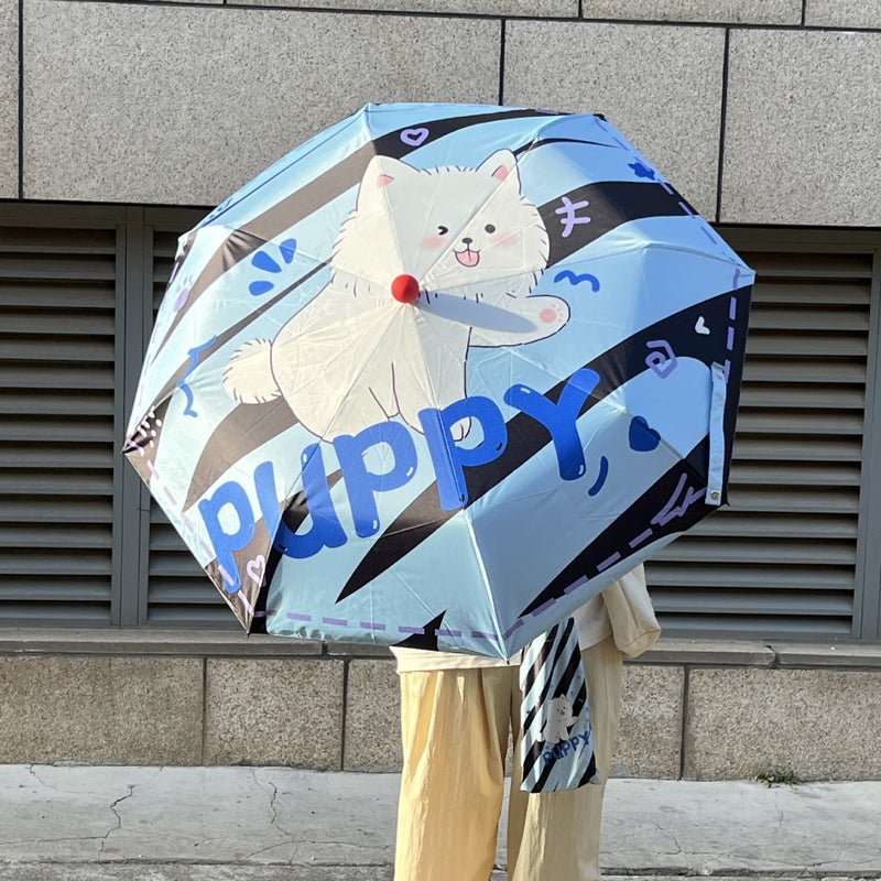 Generic Designer Cartoon UV Folding Umbrella Little Curved Hook] Red Ball-Candy Cat (Send Handbag) 