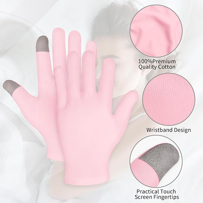 Sibba 2 Pairs Moisturizing Gloves Overnight Touch Screen Gloves White Cotton Gloves for Dry Hands Eczema Hand Spa Treatment Gloves for Repair Rough Cracked Dry Chapped Hands Skin Inspection Gloves - Image 3