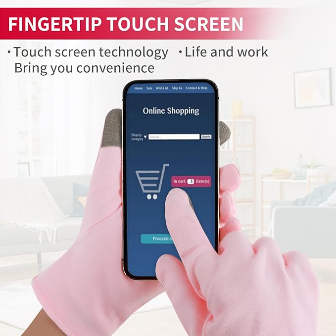 Sibba 2 Pairs Moisturizing Gloves Overnight Touch Screen Gloves White Cotton Gloves for Dry Hands Eczema Hand Spa Treatment Gloves for Repair Rough Cracked Dry Chapped Hands Skin Inspection Gloves - Image 4
