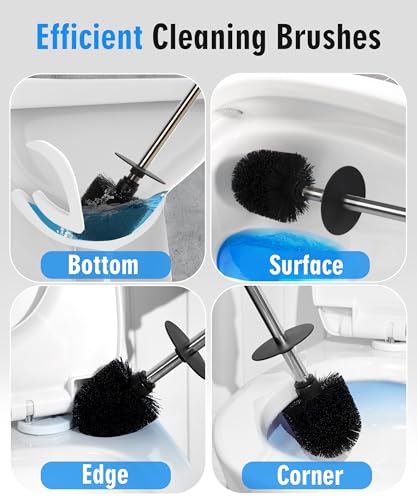 Viosuniu Ceramic Toilet Brush & Holder Set - Freestanding Deep-Cleaning Toilet Bowl Cleaner Brush, Stainless Steel Handle, Small & Sturdy for Storage, Easy to Clean, Non-Scratching - Image 2