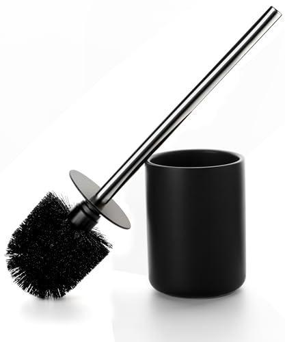 Viosuniu Ceramic Toilet Brush & Holder Set - Freestanding Deep-Cleaning Toilet Bowl Cleaner Brush, Stainless Steel Handle, Small & Sturdy for Storage, Easy to Clean, Non-Scratching - Image 1