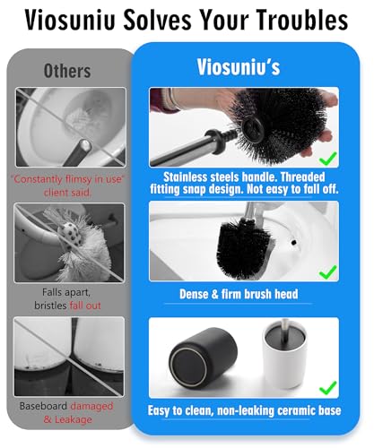 Viosuniu Ceramic Toilet Brush & Holder Set - Freestanding Deep-Cleaning Toilet Bowl Cleaner Brush, Stainless Steel Handle, Small & Sturdy for Storage, Easy to Clean, Non-Scratching - Image 3