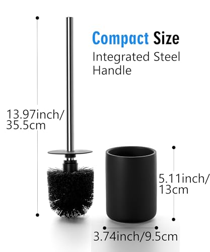 Viosuniu Ceramic Toilet Brush & Holder Set - Freestanding Deep-Cleaning Toilet Bowl Cleaner Brush, Stainless Steel Handle, Small & Sturdy for Storage, Easy to Clean, Non-Scratching - Image 5