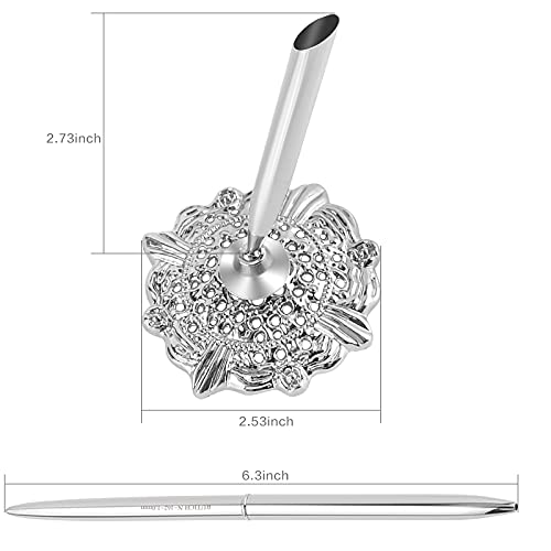 RUTICH Hollow Round Pen Holder Signing Pen Set for Wedding Bridal Engagement Valentine's Day Favors,Silver - Image 2