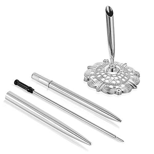 RUTICH Hollow Round Pen Holder Signing Pen Set for Wedding Bridal Engagement Valentine's Day Favors,Silver - Image 5