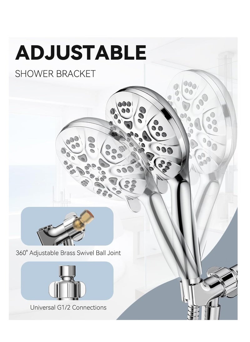 Shower Head with Handheld High Pressure Handheld Shower Head 7 Settings Detachable Shower Head Set with Stainless Steel Hose and Shower Bracket Chrome - Image 4