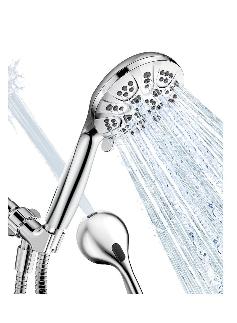 Shower Head with Handheld High Pressure Handheld Shower Head 7 Settings Detachable Shower Head Set with Stainless Steel Hose and Shower Bracket Chrome - Image 1