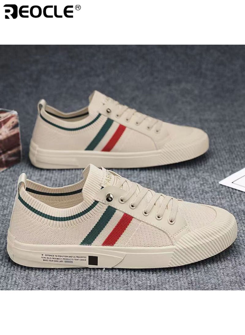 REOCLE Men's Breathable Slip on Casual Sneakers Lightweight Striped Design Round Toe Comfort for Spring Summer Fall Versatile for Sports and Casual Wear - Image 4