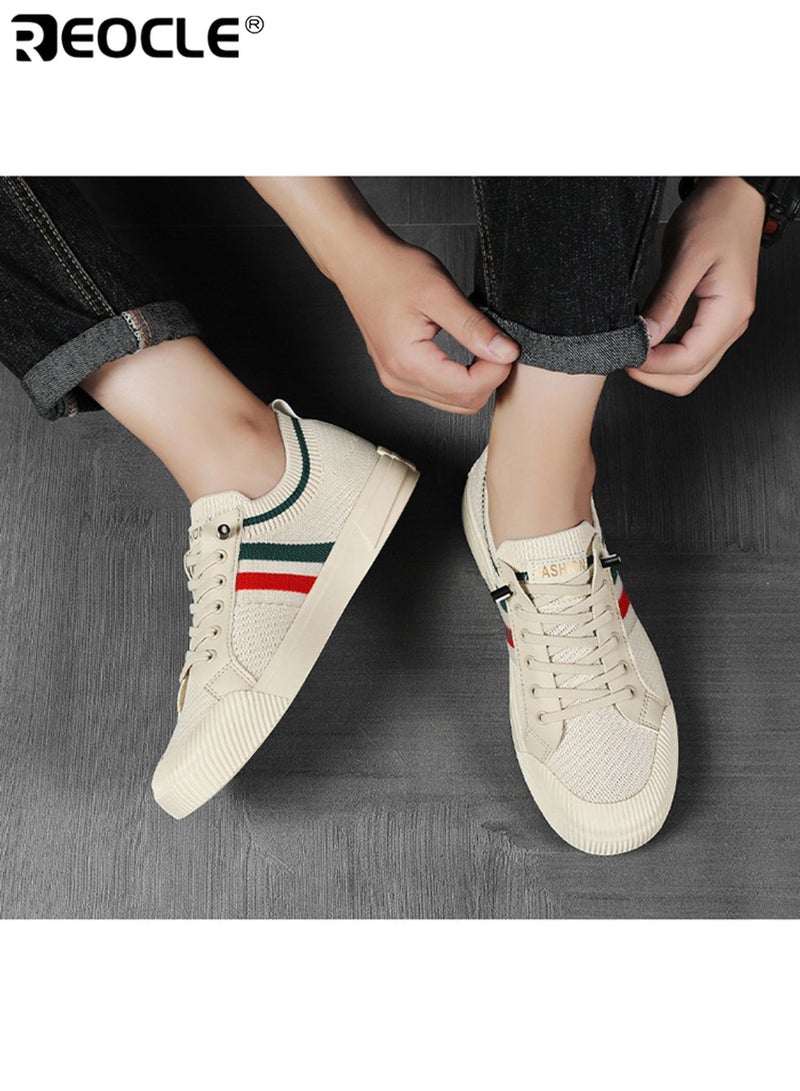 REOCLE Men's Breathable Slip on Casual Sneakers Lightweight Striped Design Round Toe Comfort for Spring Summer Fall Versatile for Sports and Casual Wear - Image 3