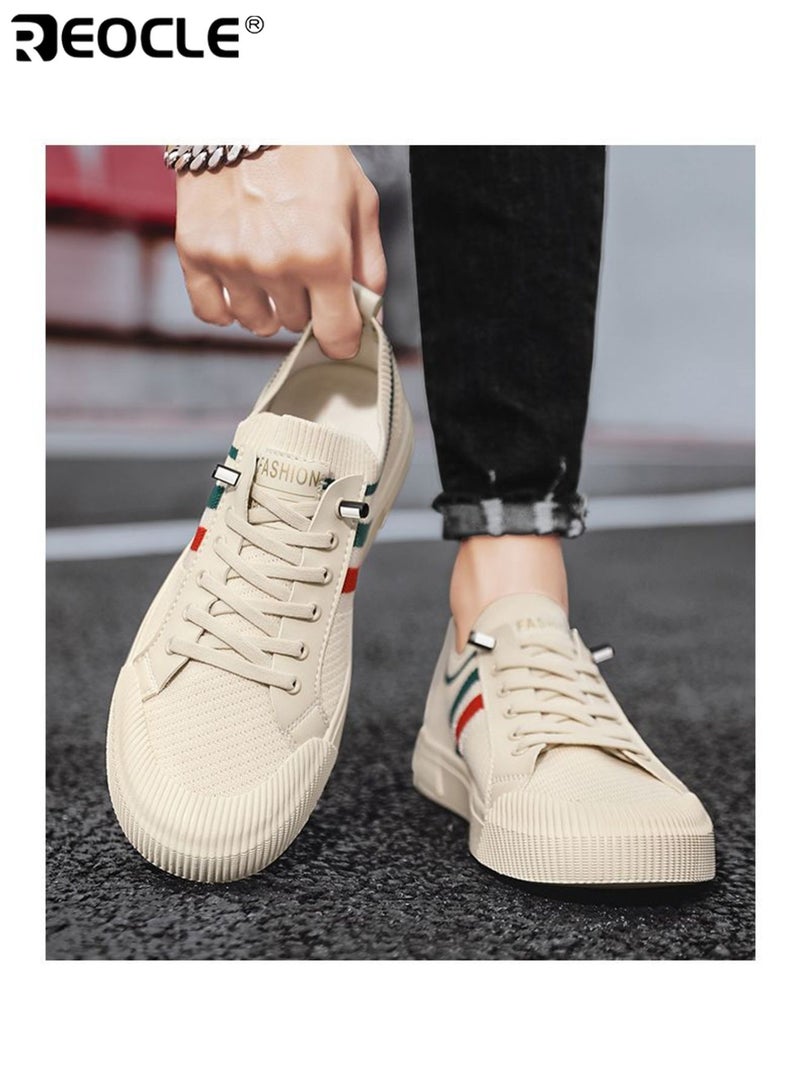 REOCLE Men's Breathable Slip on Casual Sneakers Lightweight Striped Design Round Toe Comfort for Spring Summer Fall Versatile for Sports and Casual Wear - Image 5