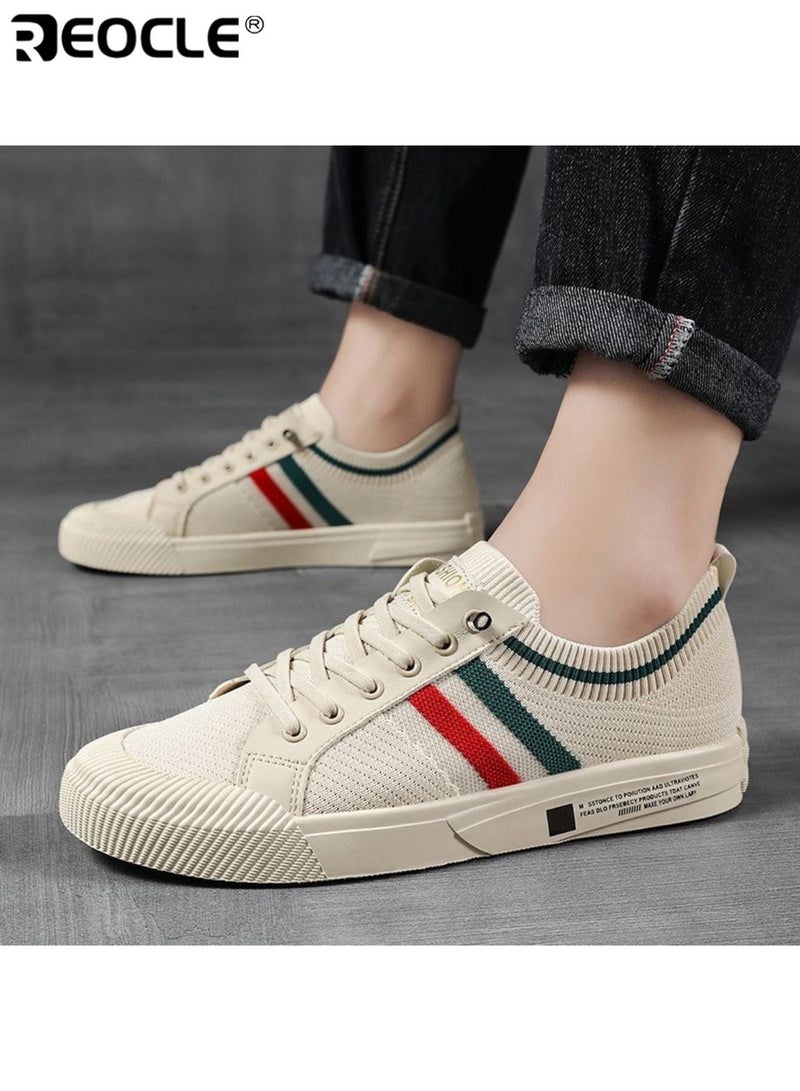 REOCLE Men's Breathable Slip on Casual Sneakers Lightweight Striped Design Round Toe Comfort for Spring Summer Fall Versatile for Sports and Casual Wear - Image 1